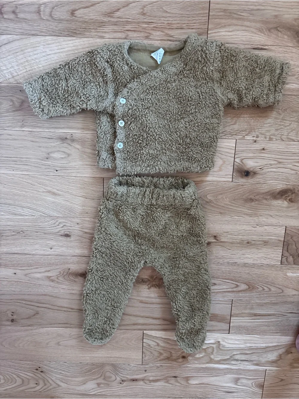Kate Quinn Organic Cotton Teddy Sherpa 2 Piece Set 0-3 Months Brown Footed Pants